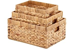 EZOWare Set of 3 Natural Water Hyacinth Wicker Nesting Baskets