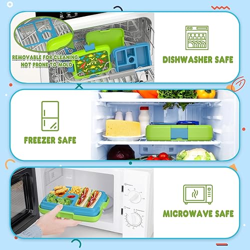 Miniatura 3 de HiYZ Lonchera Bento para niños, a prueba de fugas, con 5 compartimentos, sin BPA, materiales seguros para alimentos, apta para lavavajillas, tamaños