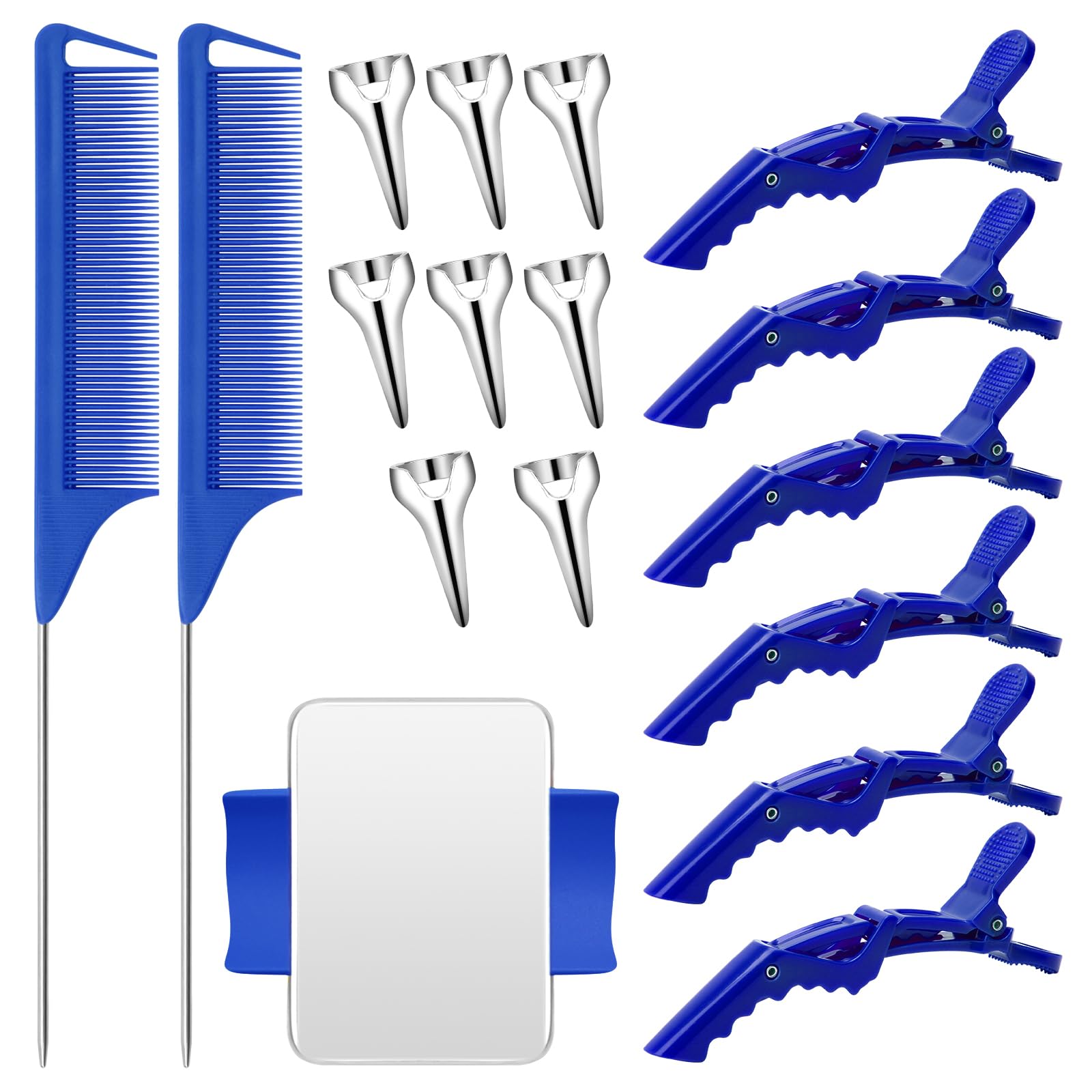 17 Pieces Hair Parting Tools Set Square, Included 8 Pieces Hair Parting Ring 2 Pieces Metal Rat Tail Comb 6 Pieces Hair Sectioning Clip with Magnetic
