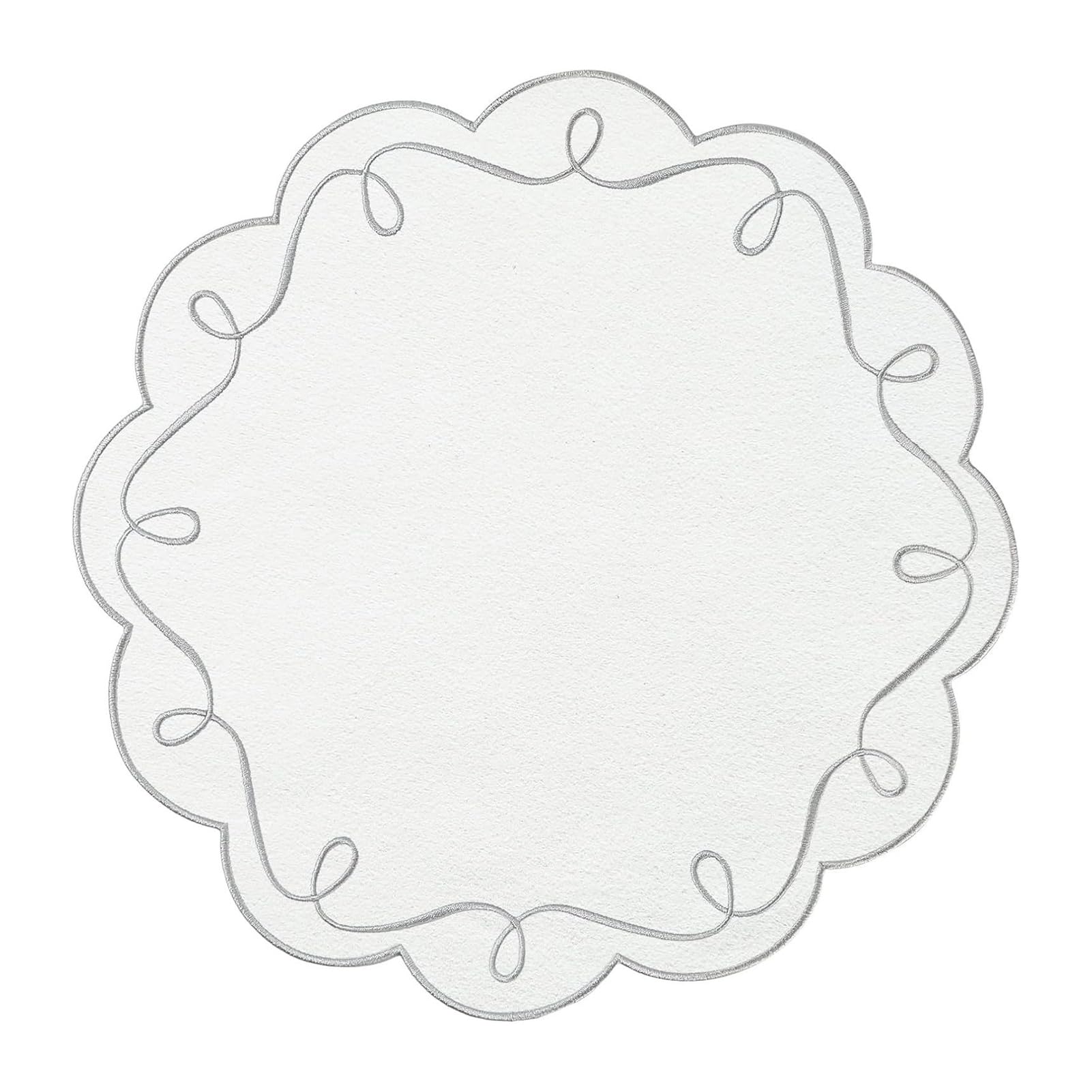 Virelynx Scalloped Round Placemat – Embroidered Decorative Machine Washable, Party Mat for Home Dining Table Wedding Bridal