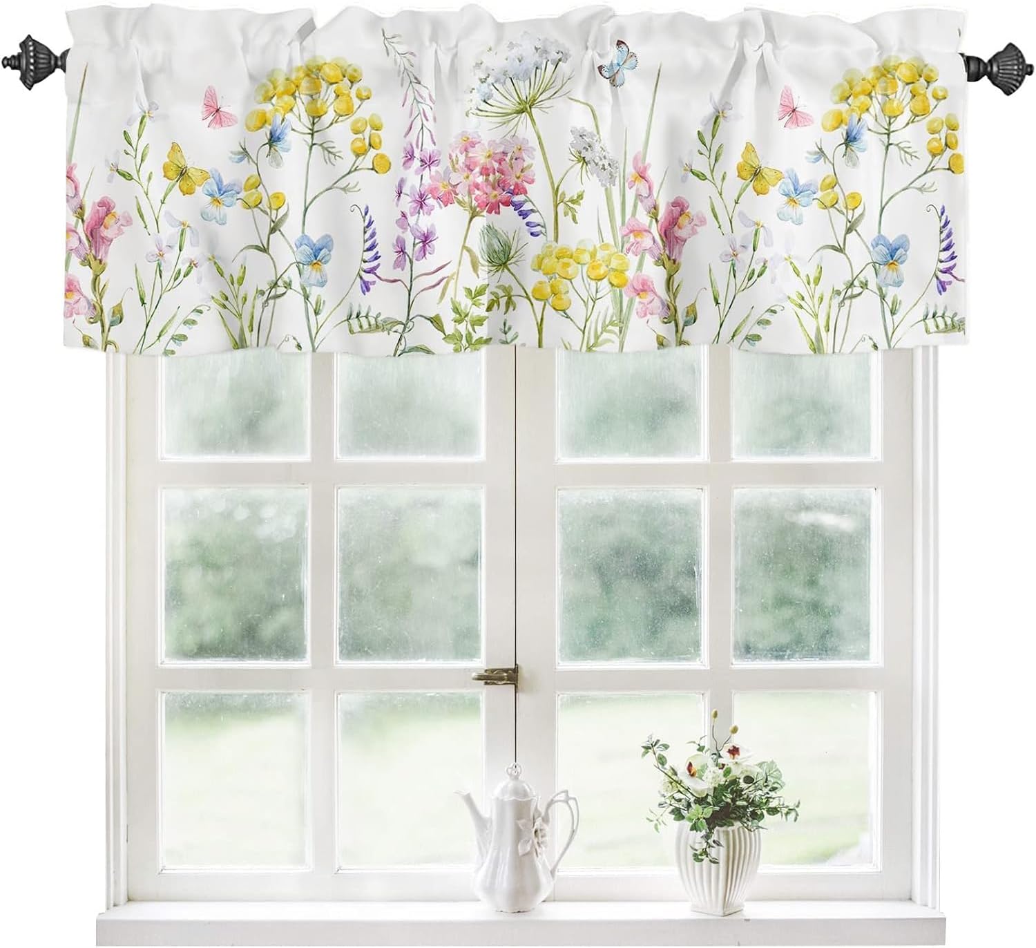 Daisy Valance Curtains for Windows, Vibrant Daisies Freely Swaying in the Nature Window Valance Curtains for Bathroom Privacy Protection Rod Pocket Botanical Kitchen Valances,2 Panel, 54" W x 18" L