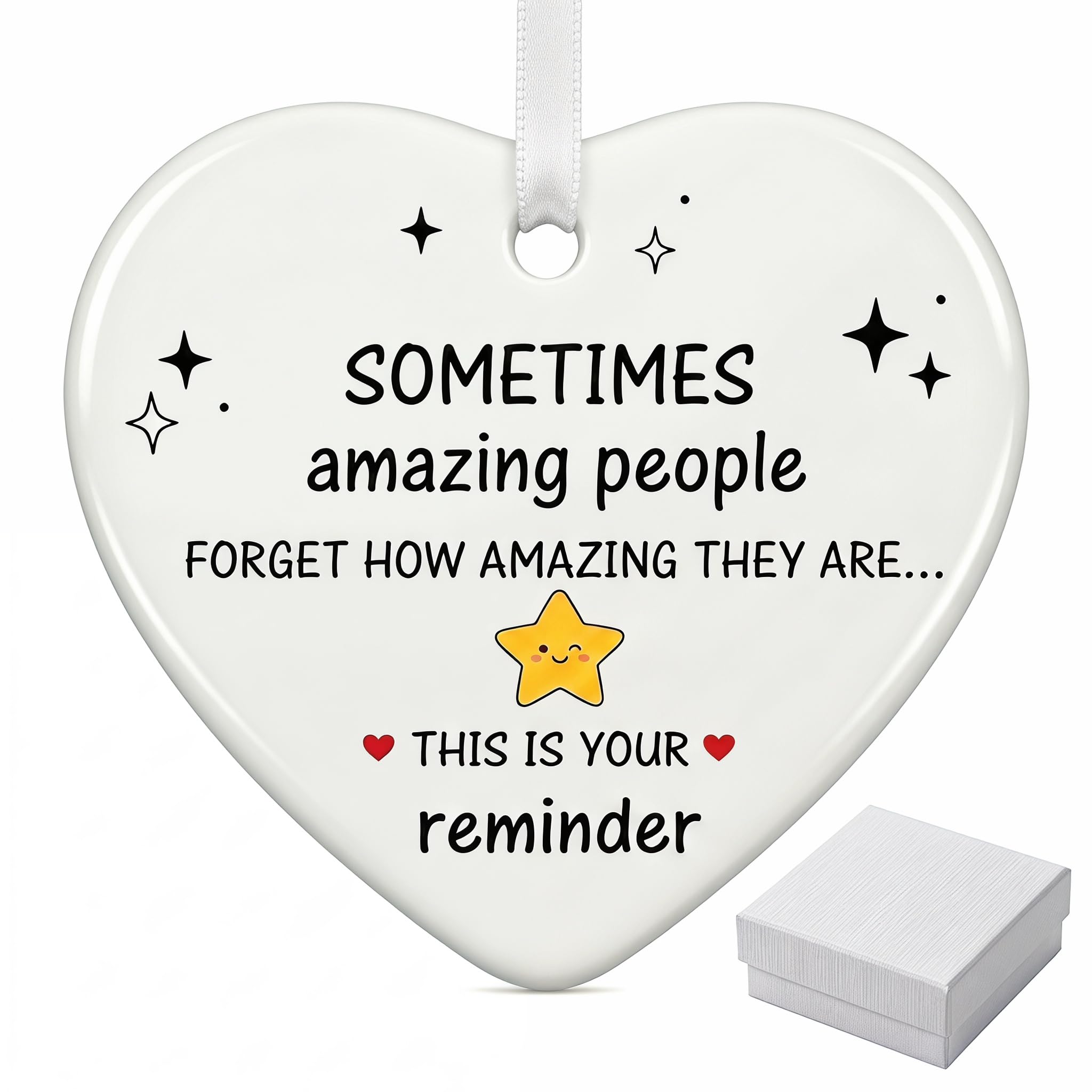 Thank You Gift for Women, White Ceramic Heart Hanging Ornament with Heartfelt Message and Lanyard, Beautifully Gift Boxed, Appreciation Present for Friend Teacher Colleague Mum (Style 1)