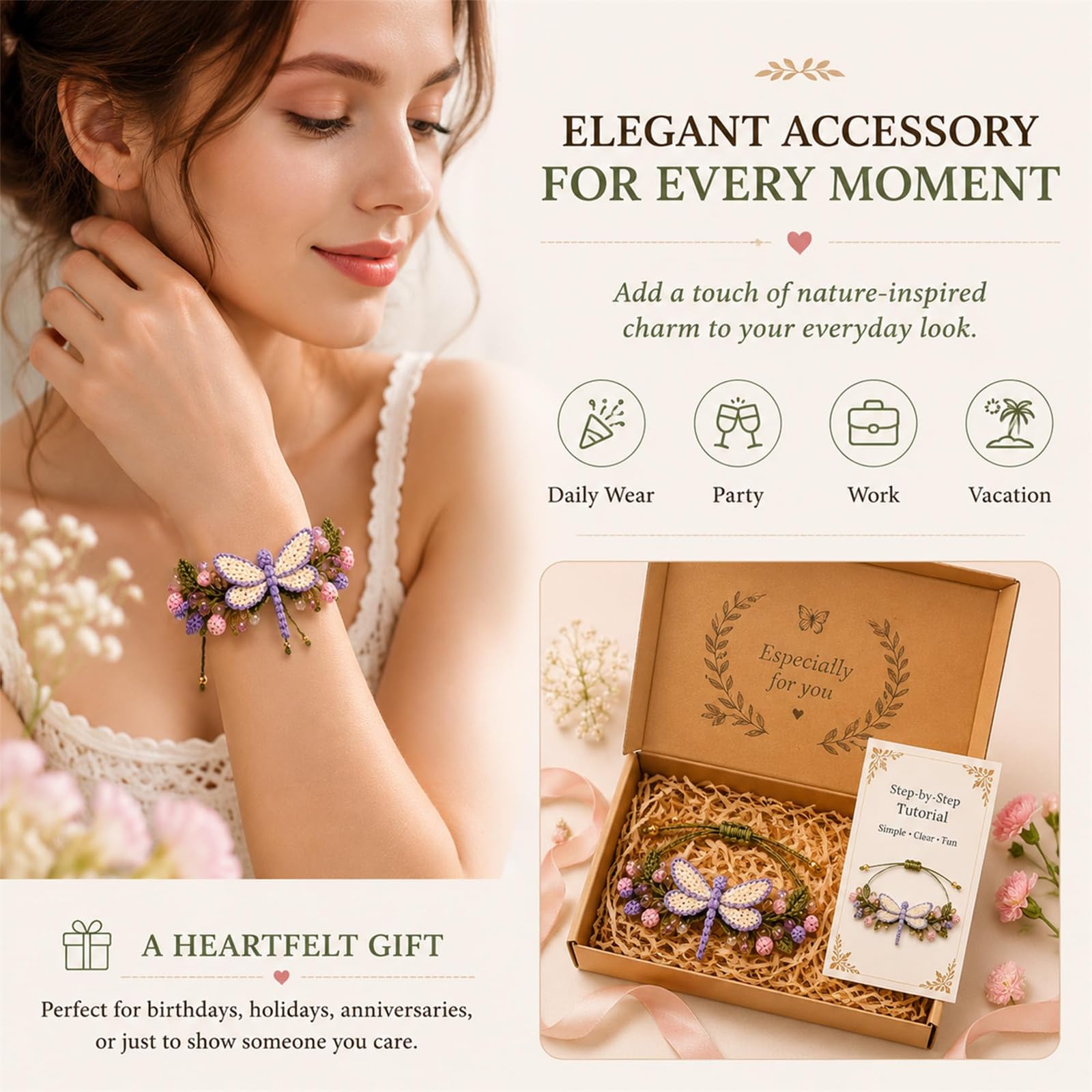 Generisch DIY-Set zum Häkeln von Armbändern, inspiriert von der Natur, kreatives Schmuck- und Bastelprojekt, inklusive Garn, Perlen, Perlen und Häkelnadel, für Freunde, Verliebte und Anfänger (#ALL)