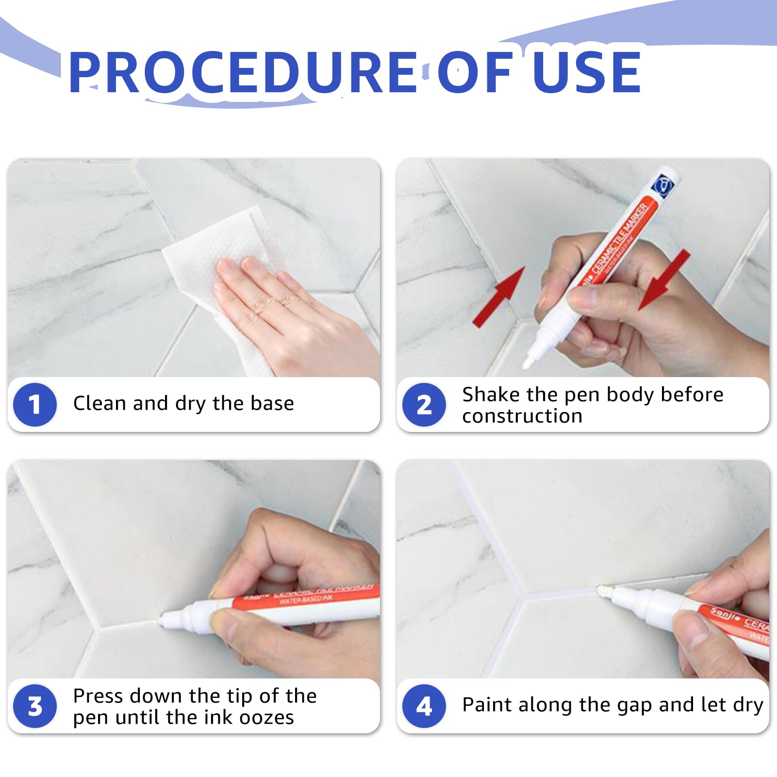 Stylo Joint Carrelage Blanc Imperméable 6 Pièces avec Pointe de Rechange