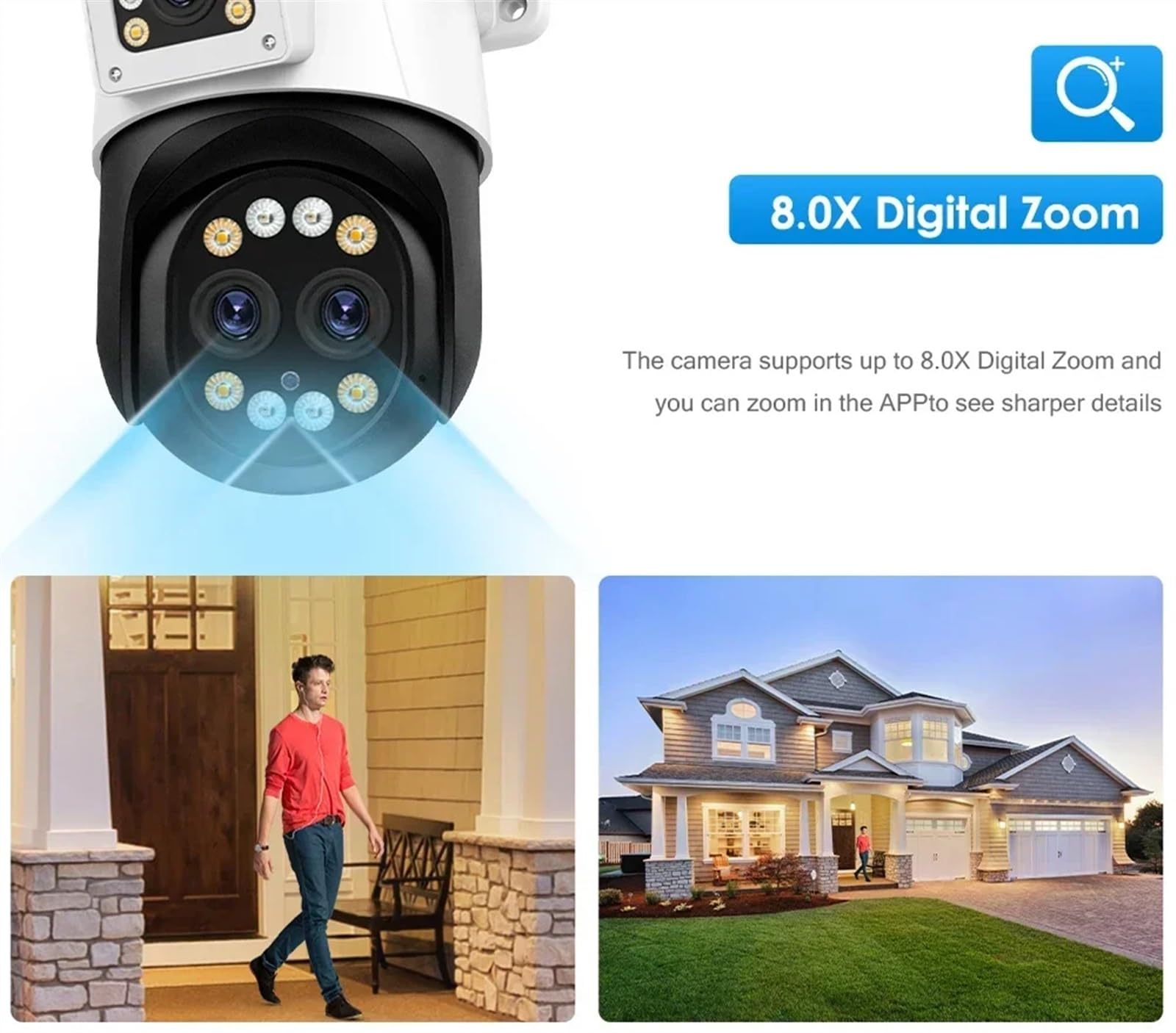 Kamera Bezpieczeństwa, Zewnętrzna kamera IP 6K 12MP Wi-Fi z 10-krotnym zoomem optycznym Trzy soczewki Len Podwójny ekran Nadzór 4K 8MP Kamera wideo CCTV(4K 8MP NO Card)
