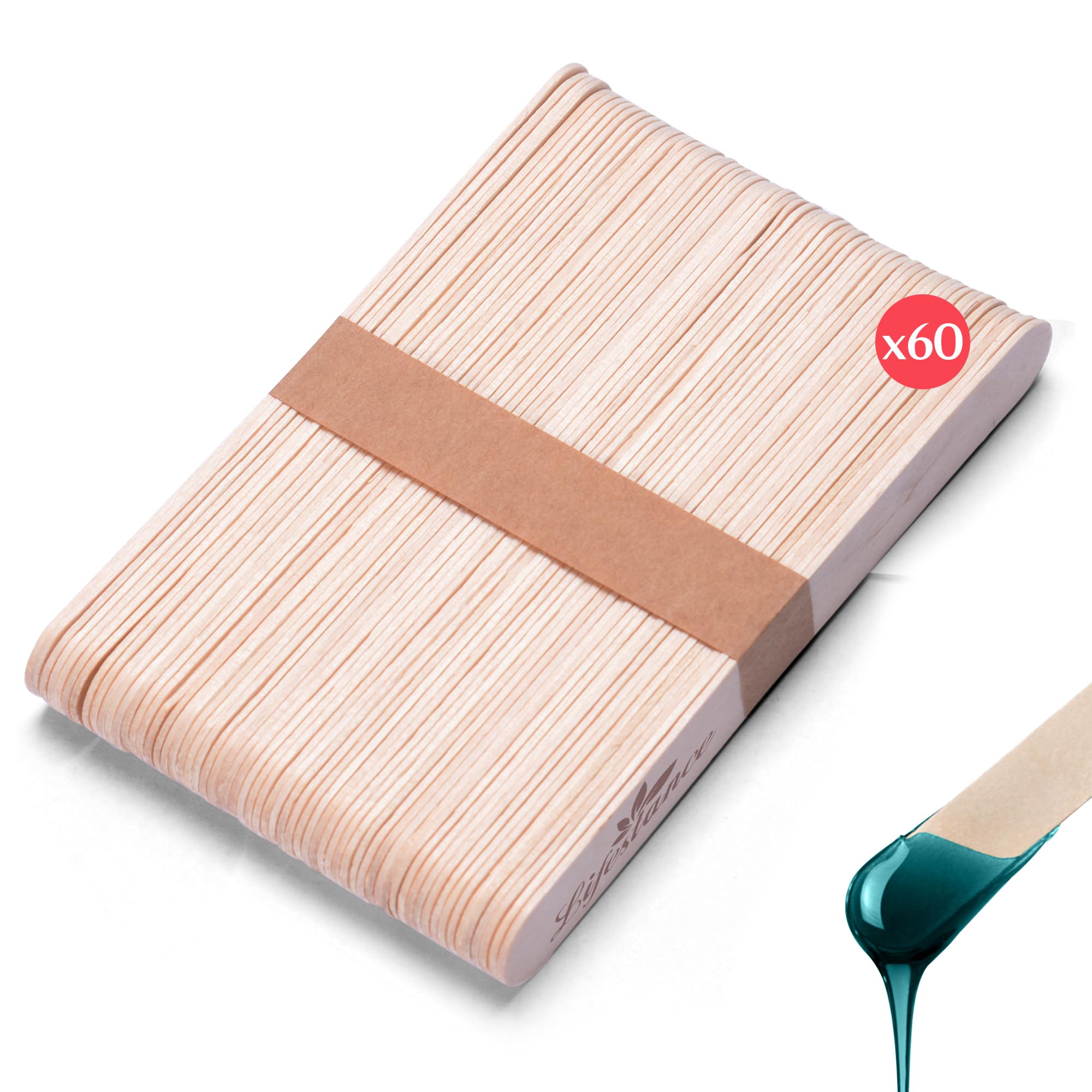 LifestanceProfessional Wooden Wax Sticks, Premium Wax Spatulas for Body Facial Hair Removal, Waxing at Home, 60PCS