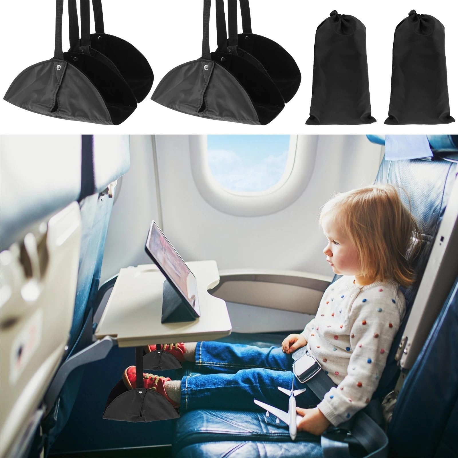 Poggiapiedi Per Aereo Amaca poggiapiedi regolabile da 2 pezzi Borsa viaggio sospesa portatile for poggiagambe for voli lunghi in autobus(Blue 2pcs)