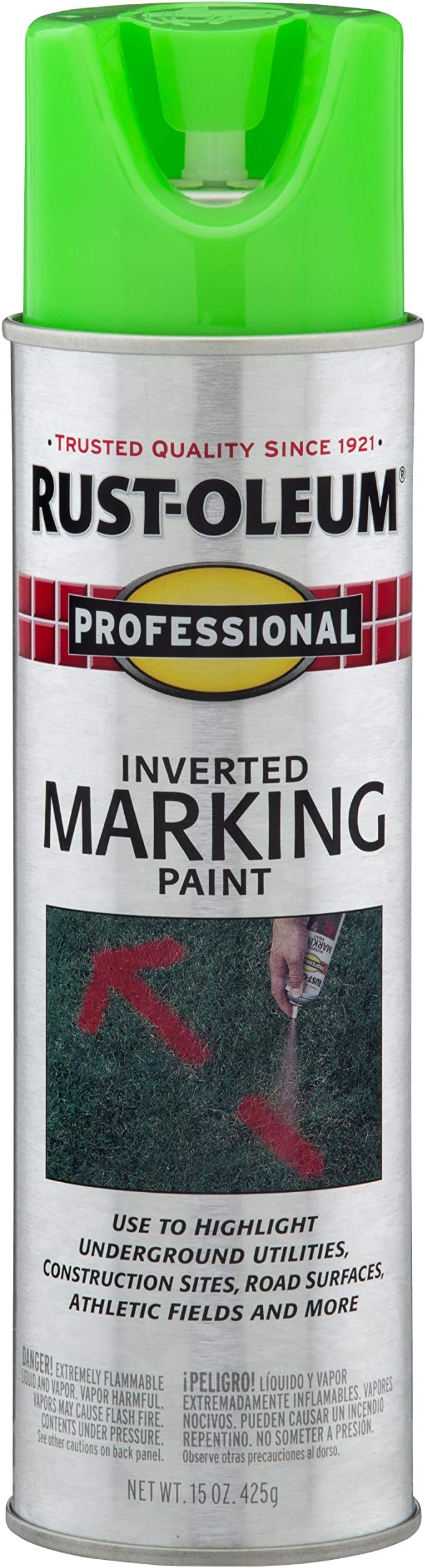 Rust-Oleum 207464 Professional Inverted Marking Spray Paint, 15 oz, Fluorescent Green