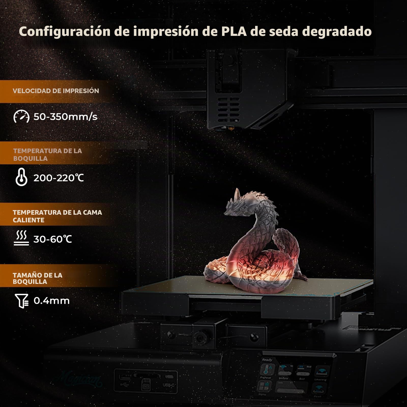AMOLEN Filamento PLA 1.75mm, Filamento para Impresora 3D Seda Brillante de Tricolor Negro Rojo y Oro, Silk PLA Filamento 1KG/2.2lb