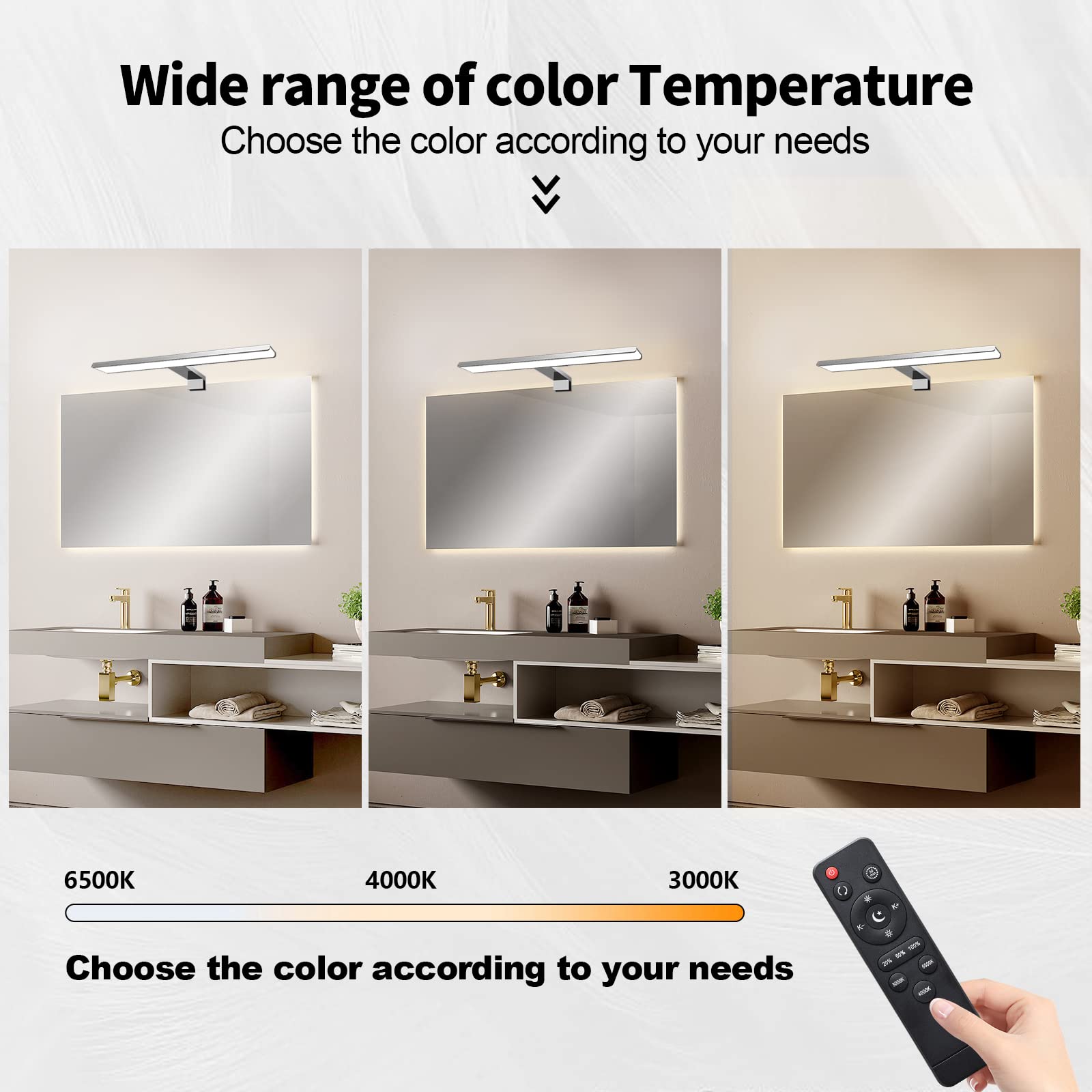KYOTECH Lampe LED Miroir Salle de Bains 12W 40cm 800LM IP44 Dimmable 3000-6500K avec Télécommande