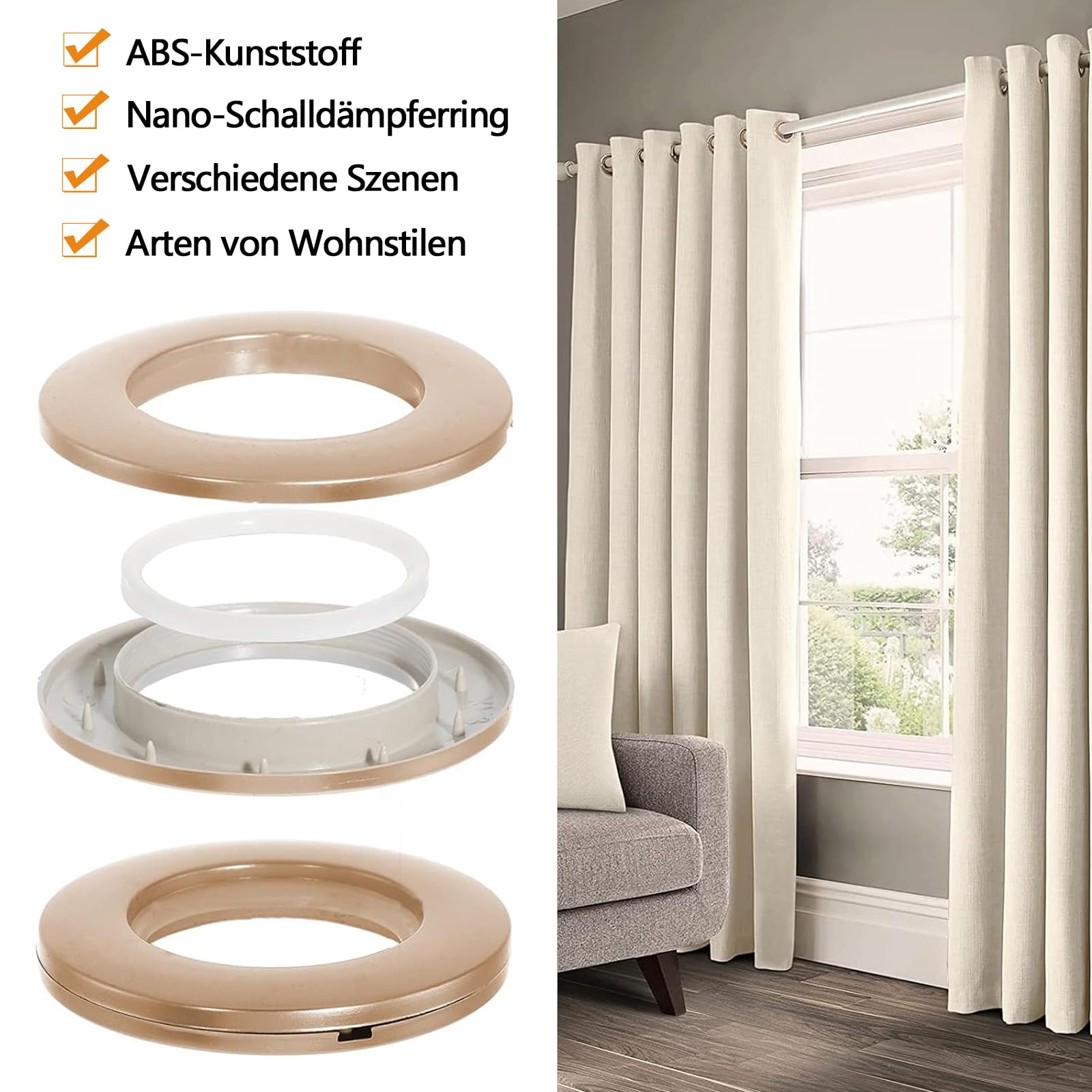 Vorhangringe Mit Ösen, 3,2 Cm (30 Stück) – Schwarz, Metall, Für Glattes Gleiten