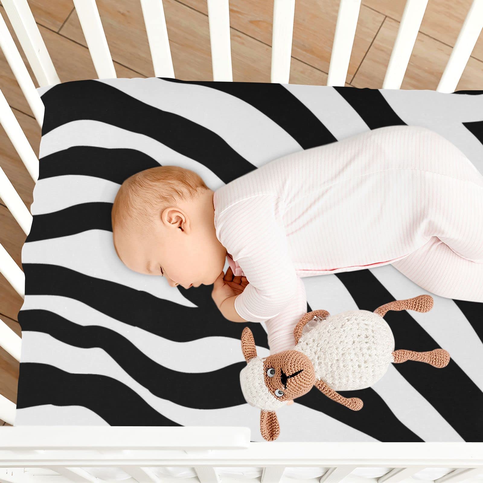 Spannbettlaken, Bettlaken für Kinderbett, Zebramuster, weich, atmungsaktiv, pflegeleicht, Spannbetttuch für Babybett und Kinderbetten