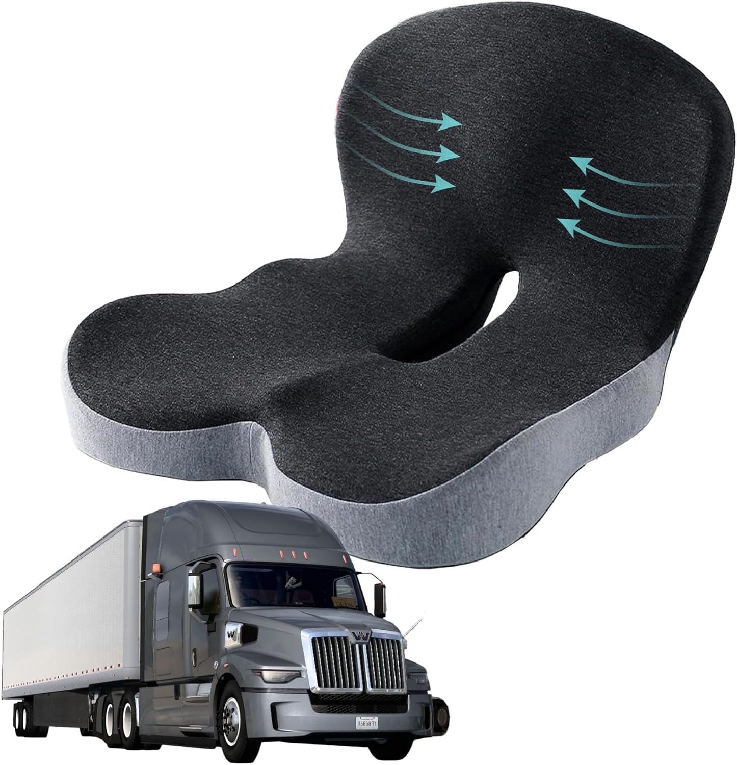 Memory Foam Seat Cushion for Truck Drivers, Office Chairs Ergonomic Seat Cushion for Back, Tailbone Sciatica Pain Relief, Pressure Relief Pad for Long Sitting, Car Seat Desk Chair Use (Gray)