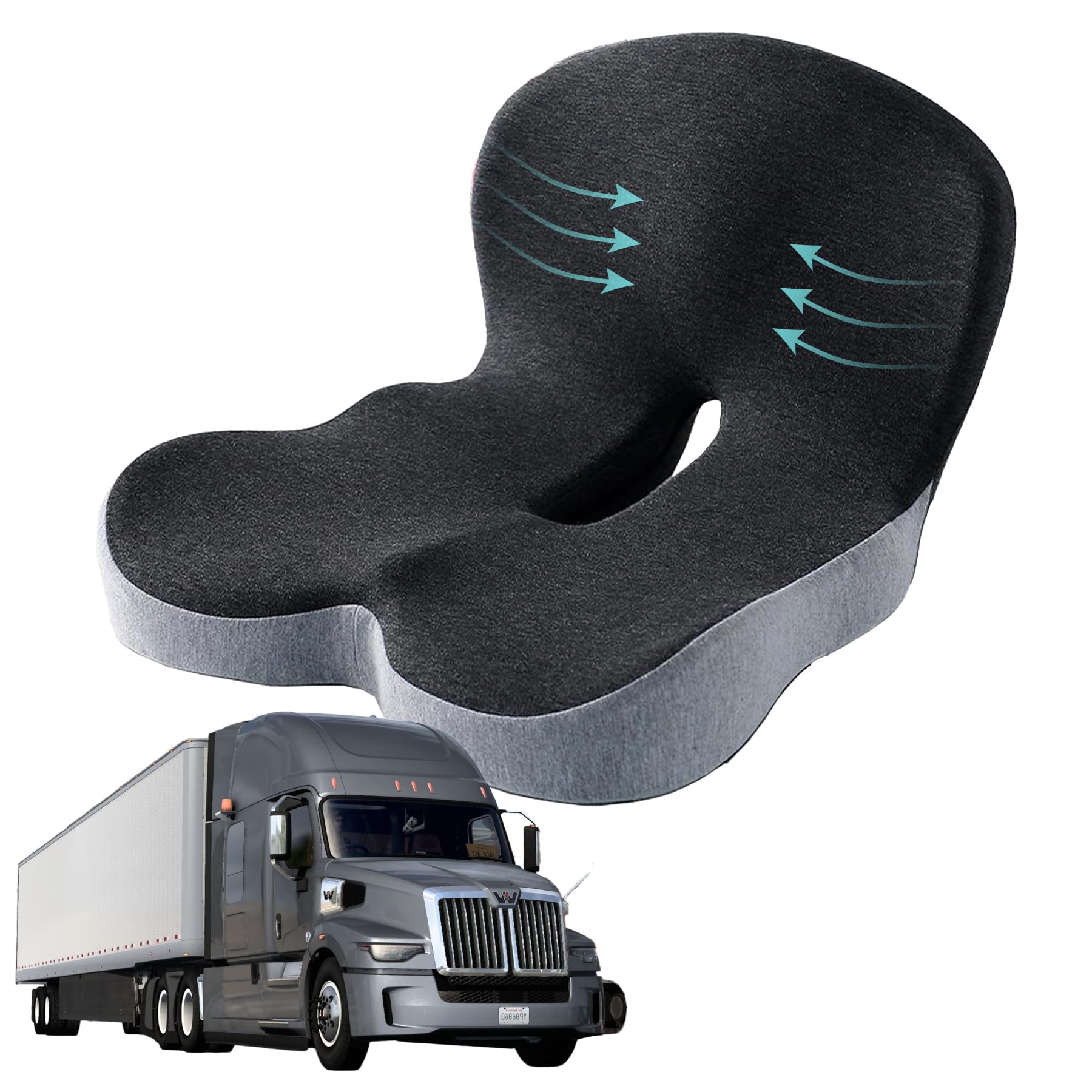Photo 1 of dunlips Memory Foam Seat Cushion for Truck Drivers, Office Chairs Ergonomic Seat Cushion for Back, Tailbone Sciatica Pain Relief, Pressure Relief Pad for Long Sitting, Car Seat Desk Chair Use (Gray)