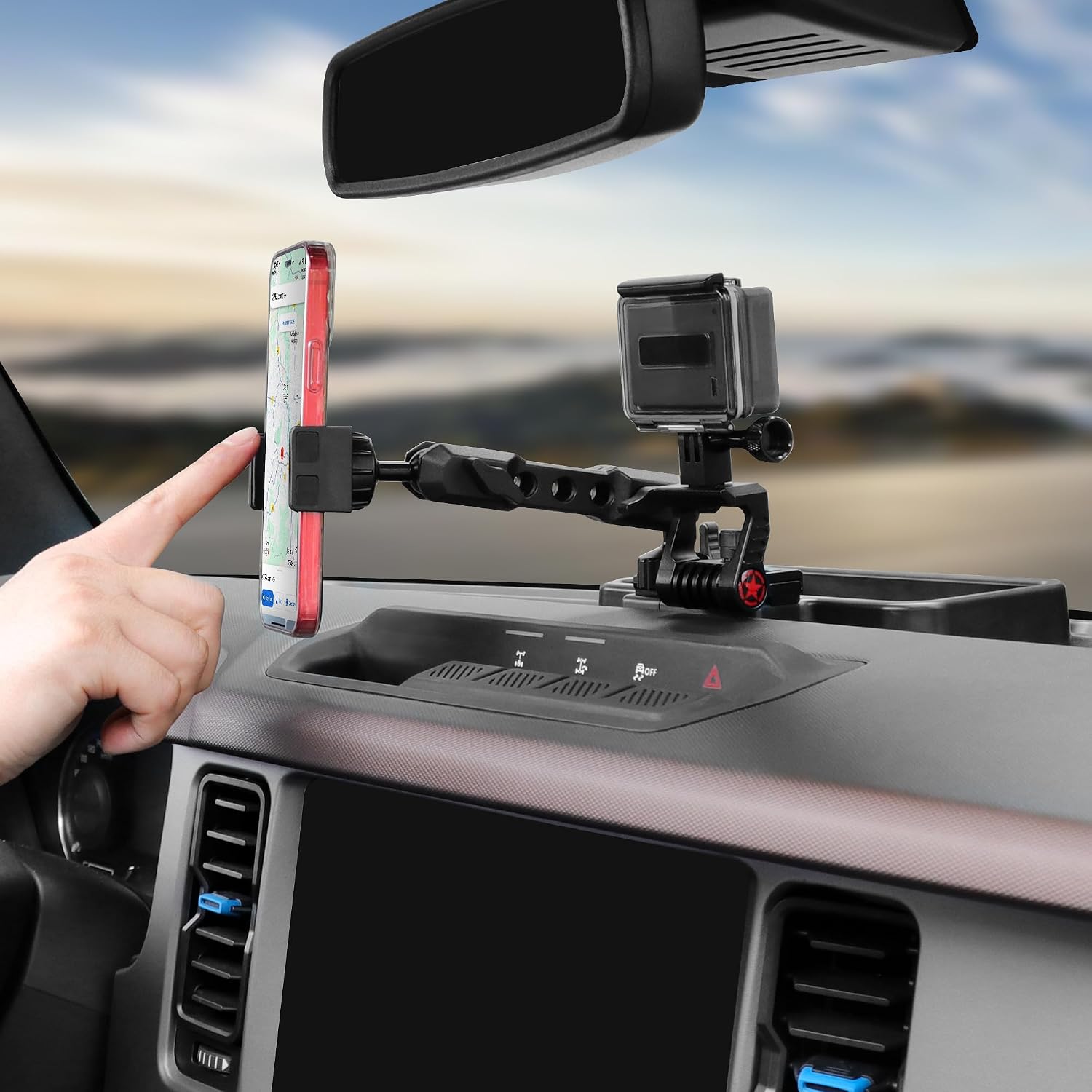Car Phone Holder Dash Phone Holder for Car for 2021-2026 New Ford Bronco Accessories Bracket Interior Accessories for GoPro Action Camera and Cell Phone Mount