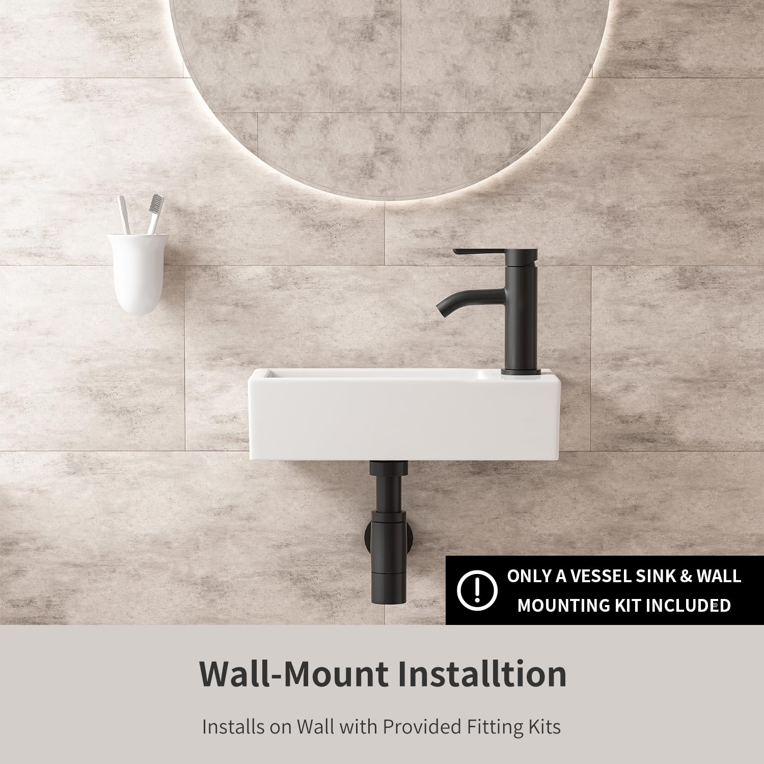 Fregadero rectangular de porcelana blanca de 18 x 10 pulgadas, montaje en pared, moderno, fregadero de baño pequeño, 17.7 pulgadas de ancho x 9.6 pulgadas de profundidad 3
