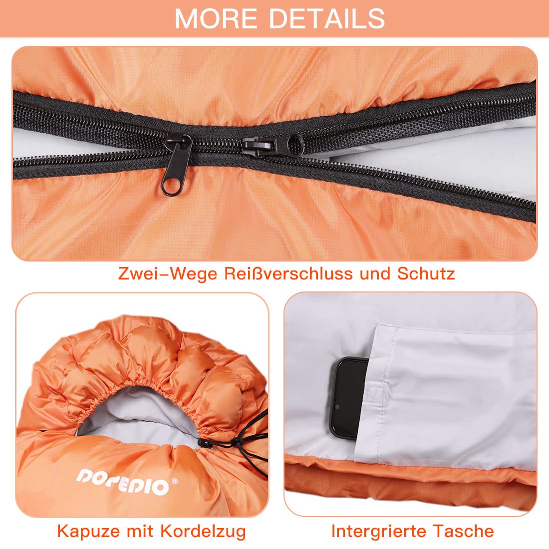 DOPEDIO Saco de Dormir al Aire Libre para Camping, 3-4 Estaciones Manta Saco de Dormir Ligero, Saco de Dormir de Verano para Adultos Niños con Bolsas