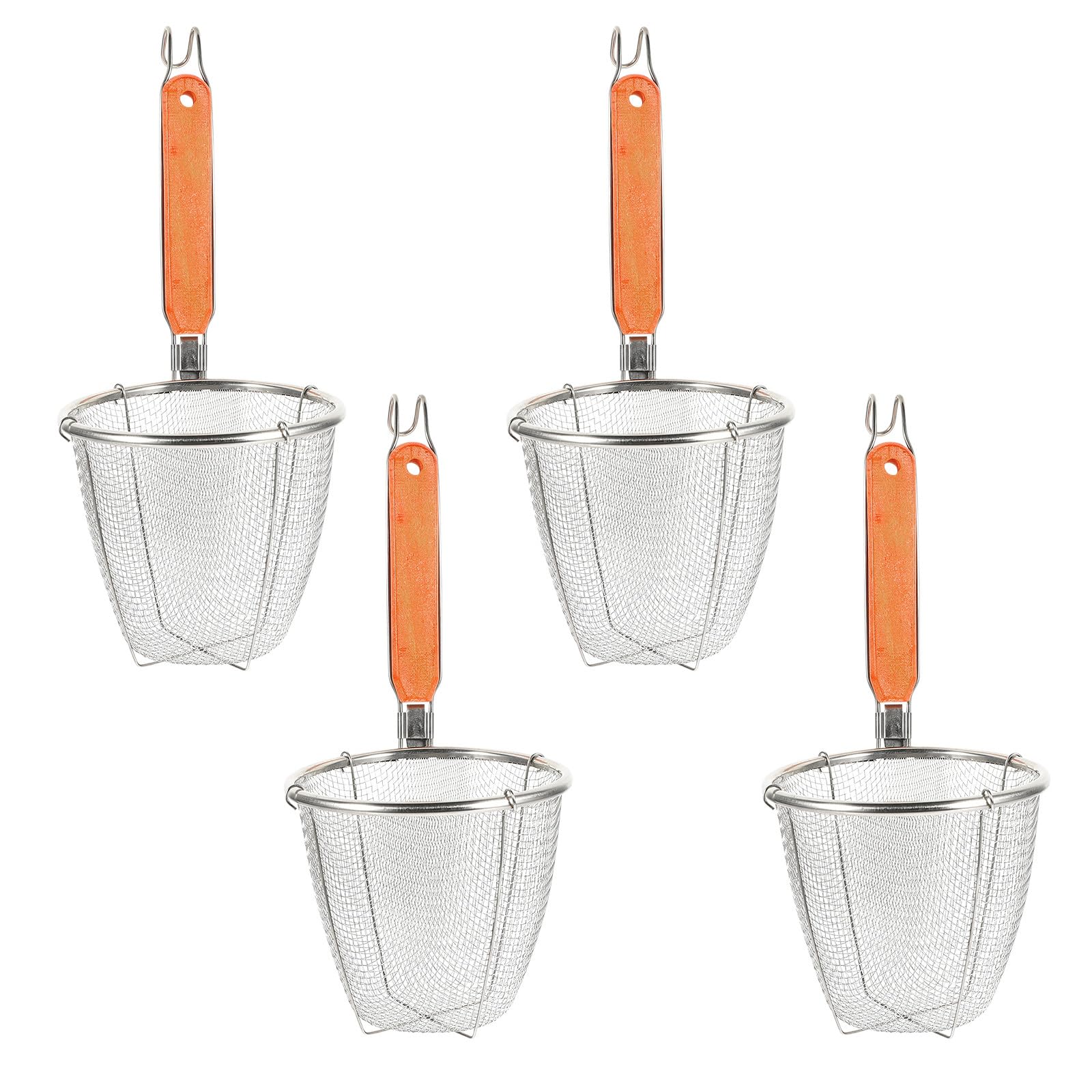 Colador de Alimentos 14 Cm de Acero Inoxidable con Mango de Madera Antideslizante, Set de 4 Piezas para Colar Fideos y Pasta, Utensilios de Cocina Portátiles para Hogar