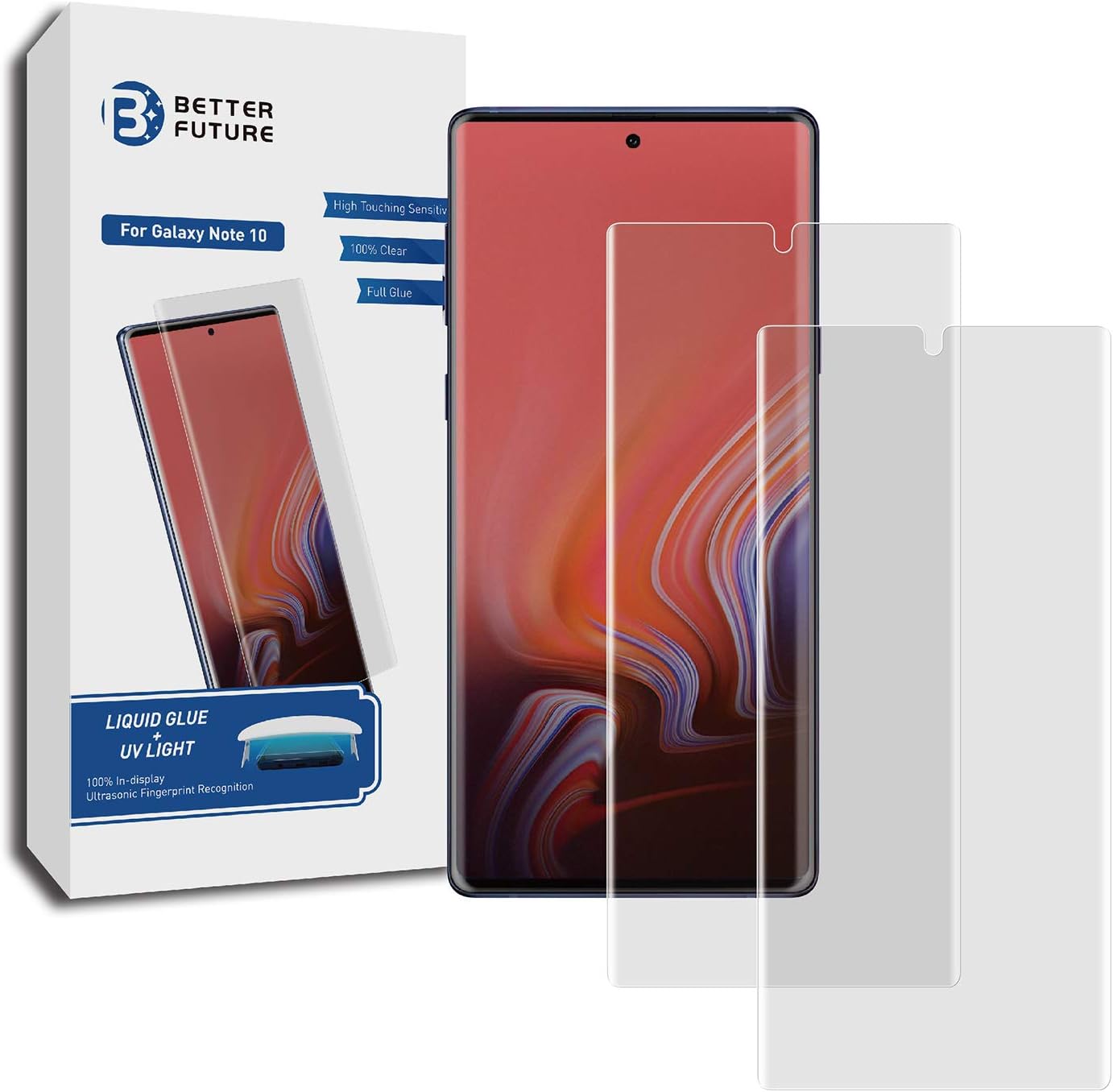 Glass Screen Protector for Samsung Galaxy Note 10,6.3-Inch,2 Pack,Curved Tempered Glass,Compatible with Ultrasonic Fingerprint Scanner,UV Glass
