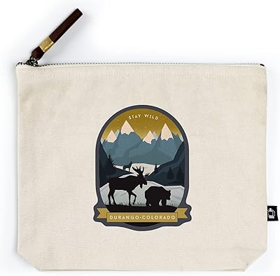 Lantern Press Durango, Colorado, Animal Silhouettes, Yellow and Blue, Contour (100% Cotton Canvas Travel Accessory Go Bag)