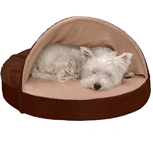 Furhaven Cozy Pet Beds for Small, Medium, and Large Dogs and Cats - Snuggery Hooded Burrowing Cave Tent, Deep Dish Cushion Donut Dog Bed with Attached Blanket, and More