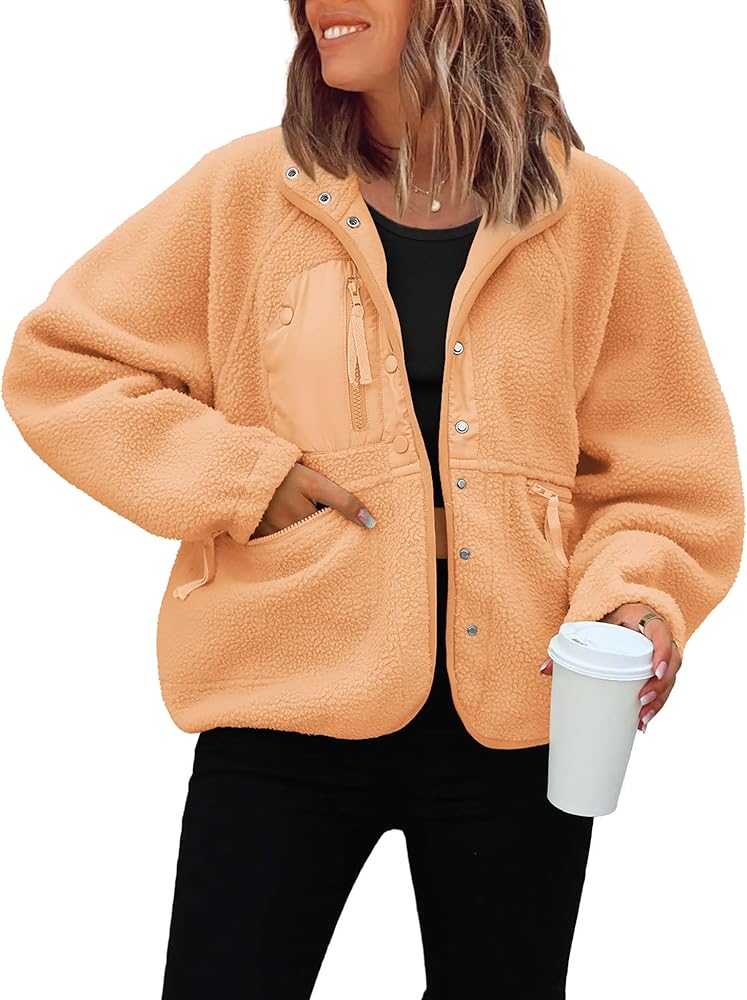 ジャケット・アウター pellicule chiffon gathering blouson ReachMe Womens Fleece Jacket Cropped Sherpa Jackets Button Down