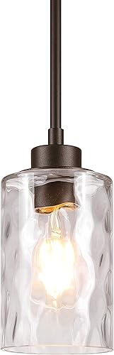 XiNBEi Lighting Iluminación colgante 1 luz Mini lámpara colgante con vidrio, moderna lámpara de techo colgante de cocina ajustable acabado bronce
