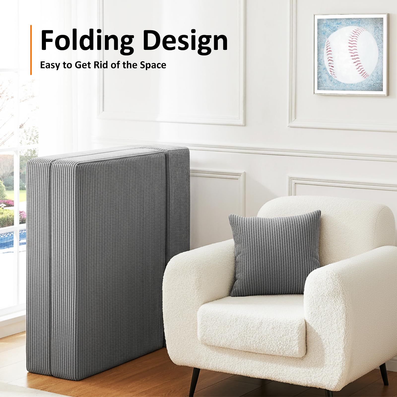 Queen Size Folding Sofa Bed - 4 in 1 Convertible Sleeper Chair with Two Pillows - High Density Memory Foam Futon Couch - Foldable Bed for Living Room Bedroom (Dark Grey)