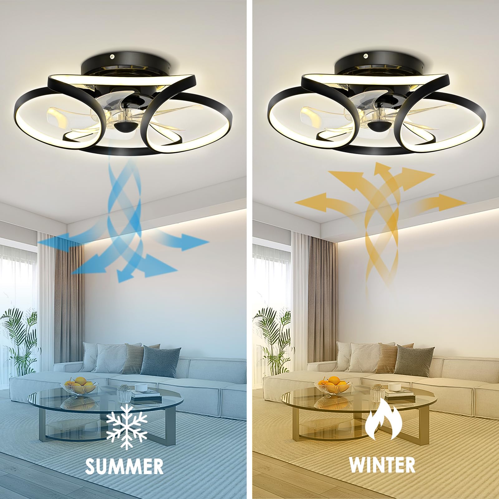 OUKANING 52 In. Indoor Black Modern Ceiling Fan With 5 Brown Tropical Palm Leaf Shaped Blades And Remote No Bulbs Included Hcx186 Us Bt - View #3