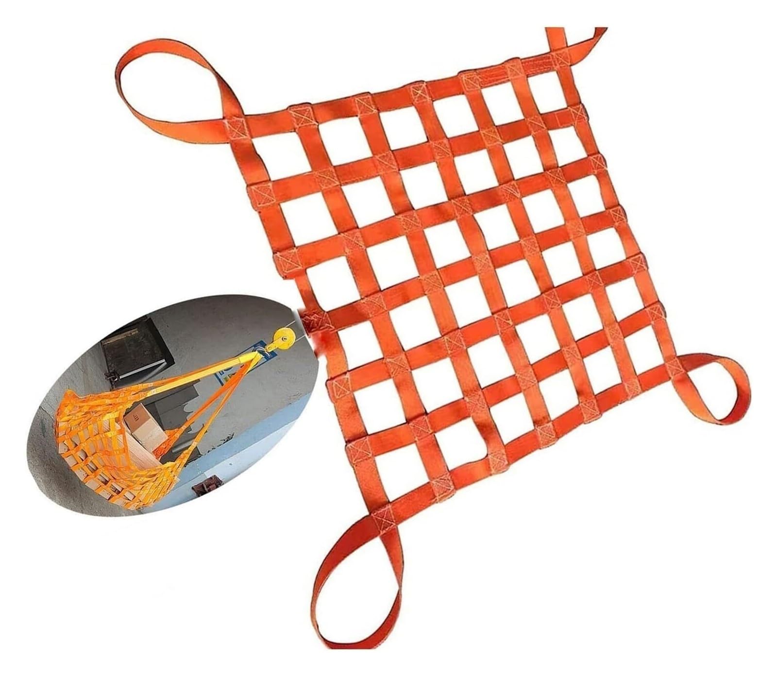Rete di Sollevamento per carichi Pesanti - capacità da 0,3 a 3,5 tonnellate, 1,5x1,5 m, Maglia da 10 cm, Cinghie e Borse Resistenti, Perfetta per Il Trasporto Sicuro e la movimentazione di c