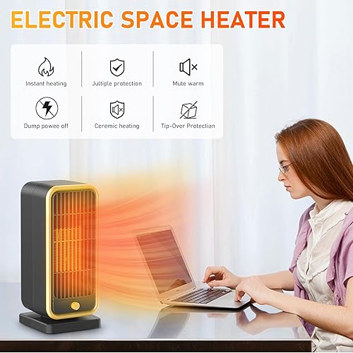 Miniatura 3 de Calentador de espacio, calentadores eléctricos portátiles para uso en interiores con termostato, calentador pequeño de cerámica de calefacción