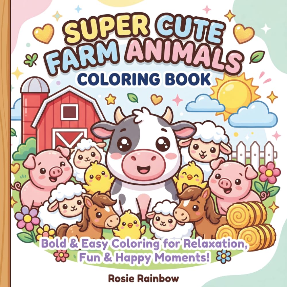 Super Cute Farm Animals Coloring Book for Kids & Adults: Bold & Easy Coloring Pages with Adorable Baby Animals for Relaxation, Stress Relief & Fun