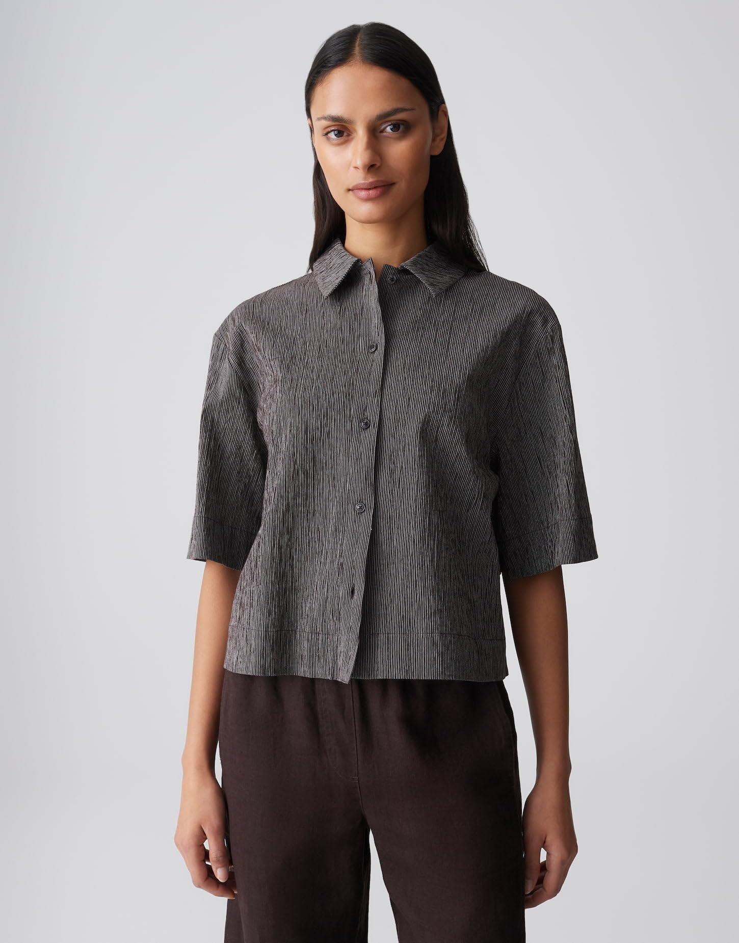 OPUS Damen Kurzarmbluse | Boxy Streifenbluse mit Crinkle Effekt Regular Fit