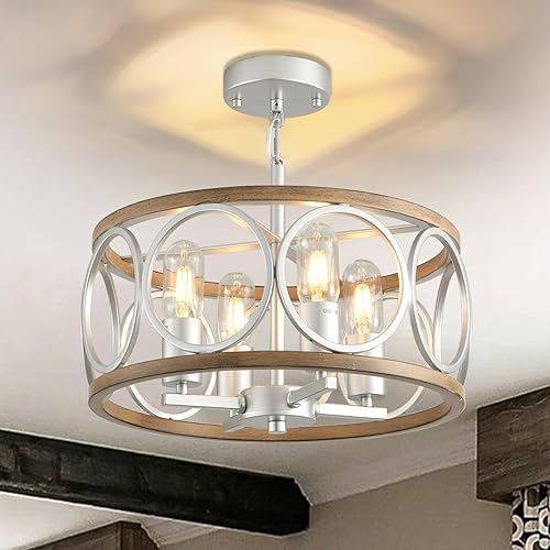 Lámpara de techo de montaje en el techo, lámpara de techo de 4 luces de granja de metal con montaje semiempotrado de 15.7" (plata), lámparas de