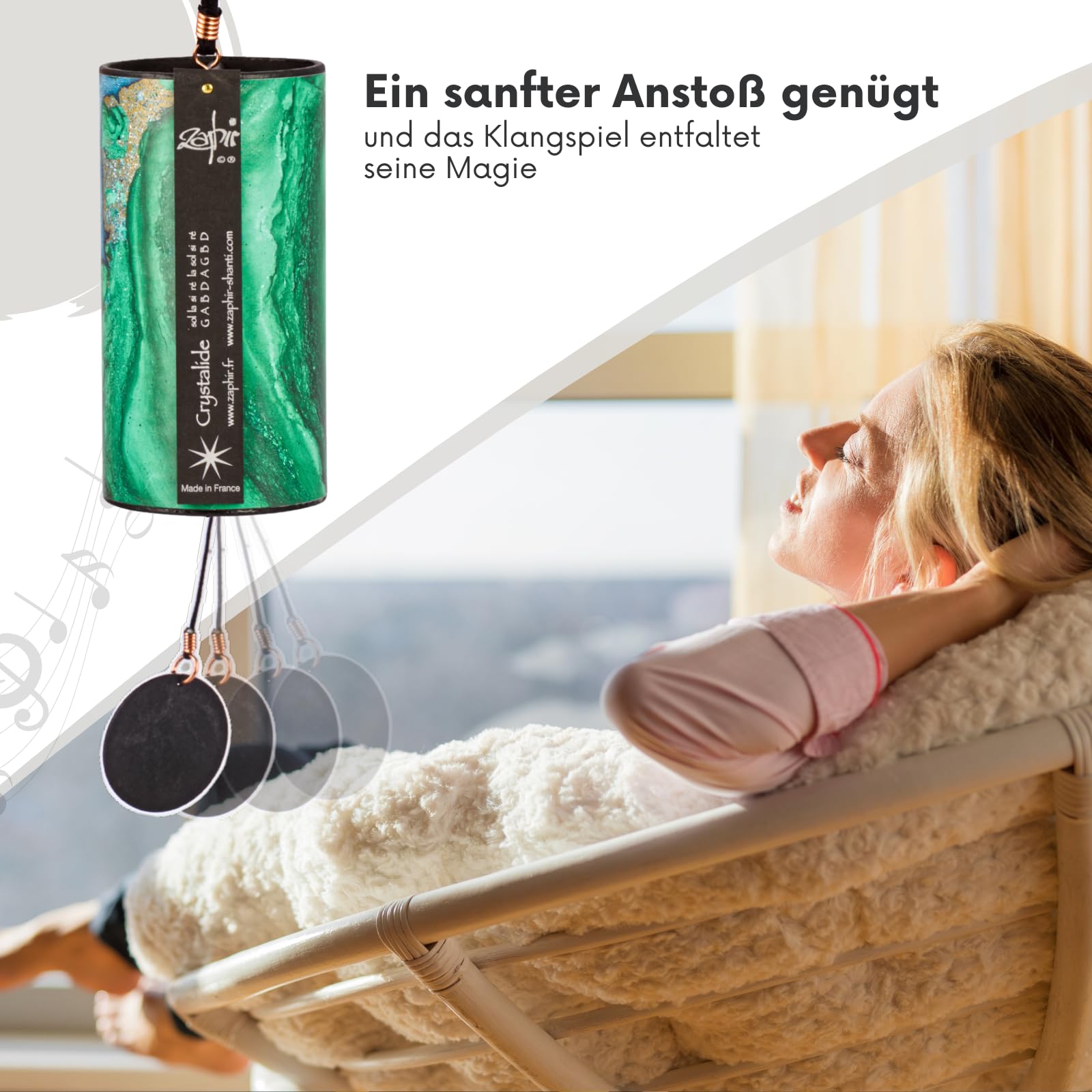 Zaphir Klangspiel Crystalide Frühling mit Geschenkverpackung | Windspiel Geschenk - Chimes für Yoga, Kinder und Meditation in Grün