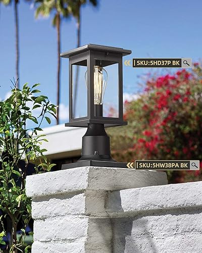 Miniatura 8 de HWH - Lámpara de poste para exteriores, base de montaje en muelle resistente para luz de pilar, negro mate