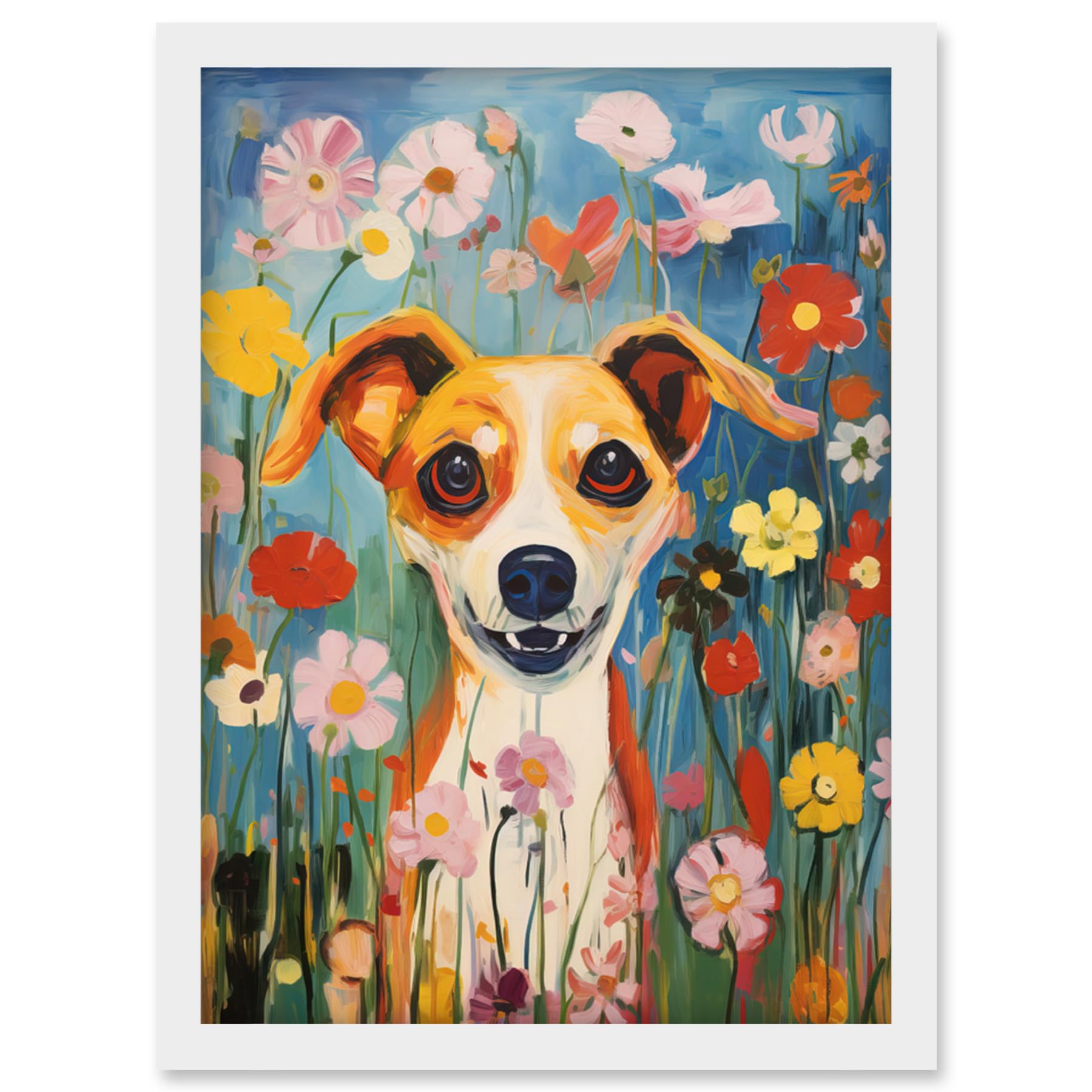 Artery8 Chihuahua in the Wildflowers Artwork Colourful Meadow Dog Portrait Artwork Framed Wall Art Print A4