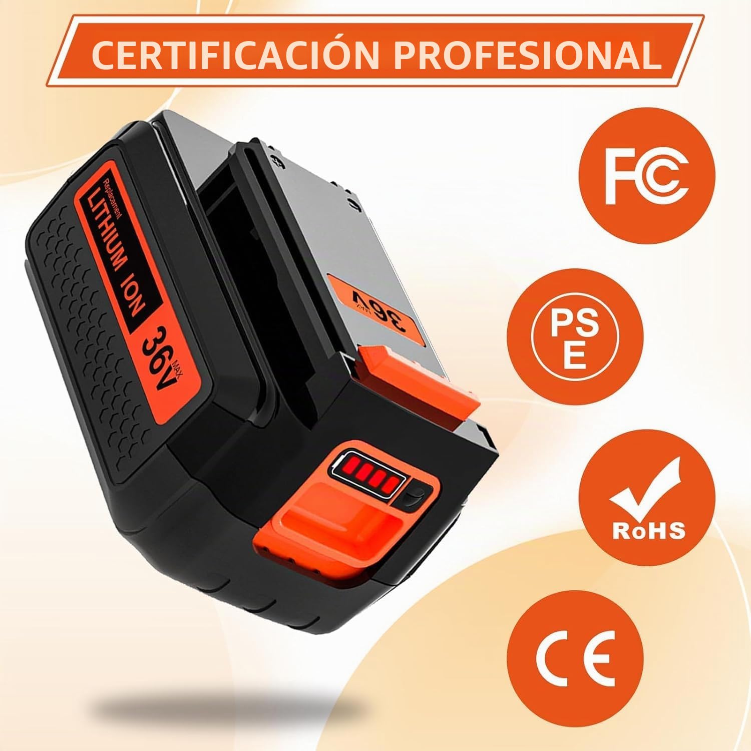 Batería de Repuesto 36V 2.5Ah para Black Decker LBX2540 LBX1540 LBX36 LST136W LBX2040 LST540 LCS1240 BL20362-XJ con Indicador LED