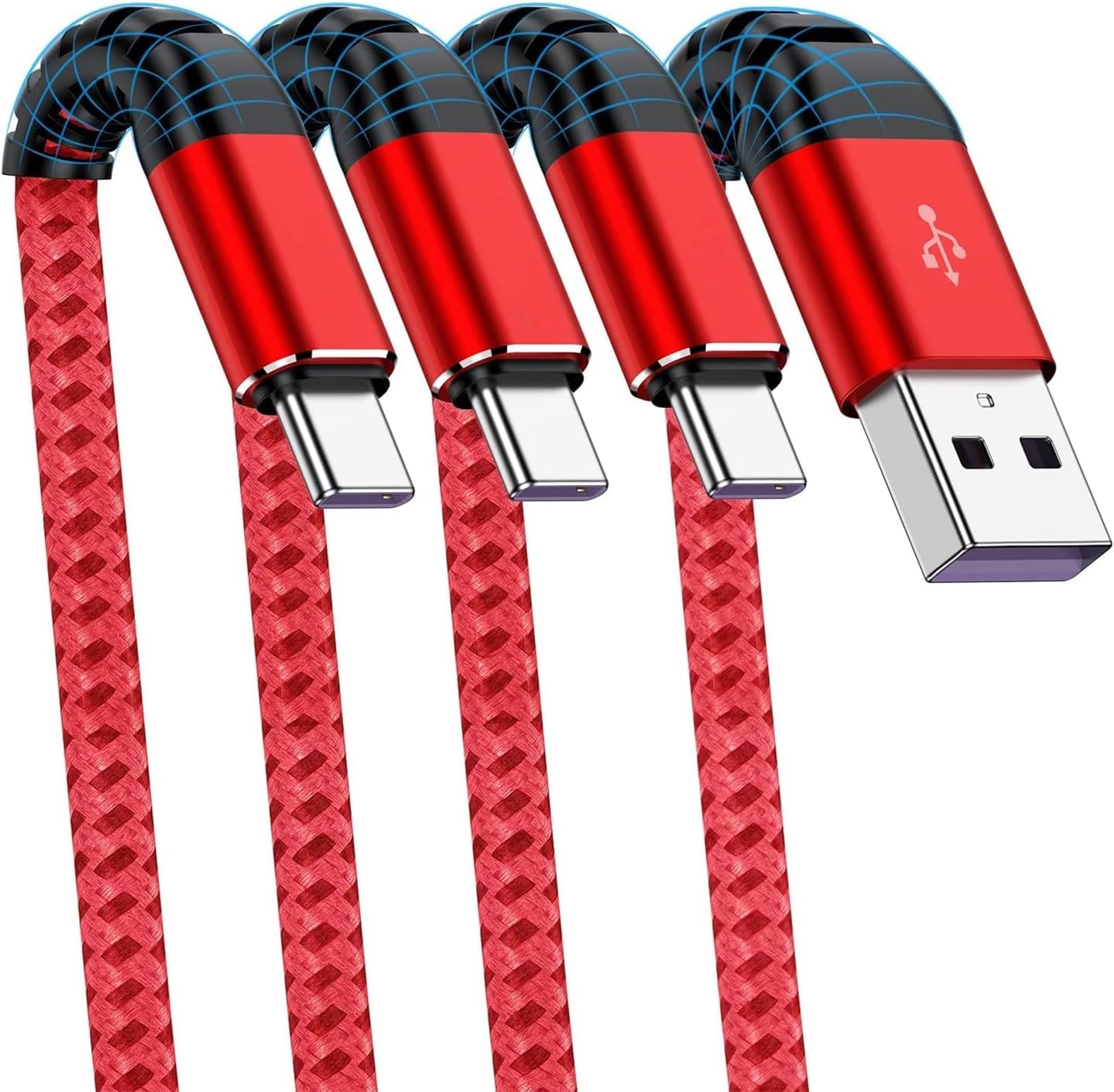USB C Cable 6ft 3Pack, USB A to Type C Charger Fast Charging, Charger Cable Nylon Braided USB C Cord for iPhone 16 15/15 Plus/15 Pro/15 Pro Max, Samsung Galaxy S23/S22/S21/S24, Note 10 9-Red