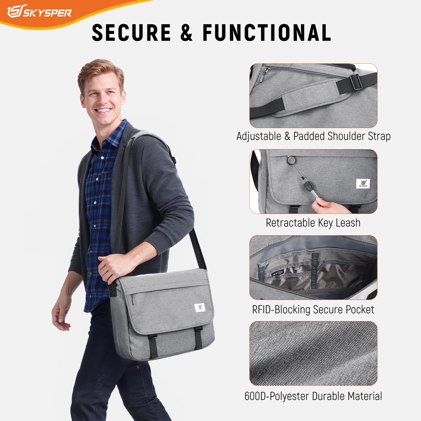 SKYSPER URBANX15 Sac à Bandoulière Sacoches Ordinateur Portable 15.6 Pouces Grande Messenger Anti-Vol Hommes Femmes