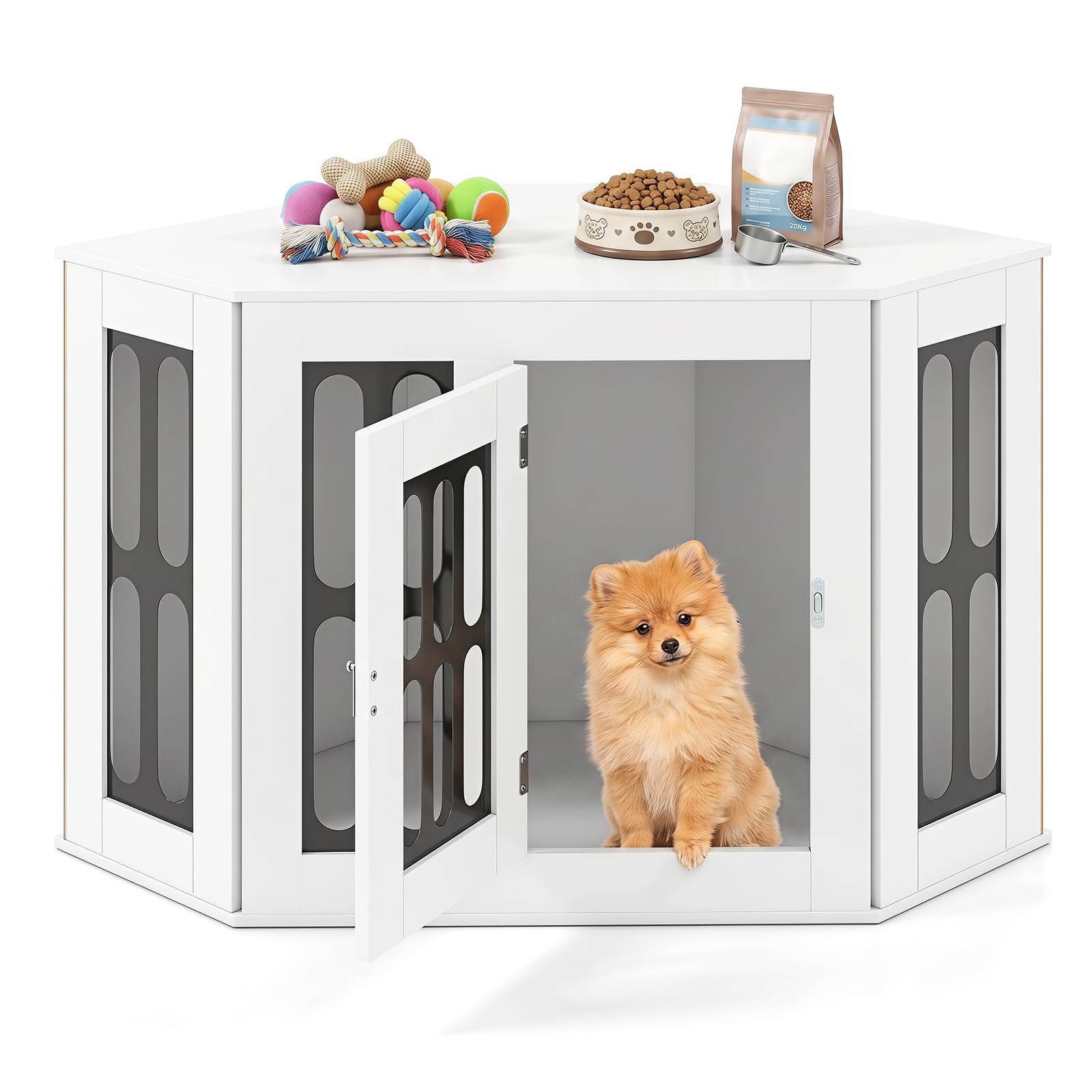 COSTWAY Corner Dog Crate Furniture, Indoor Wooden Dogs Kennel