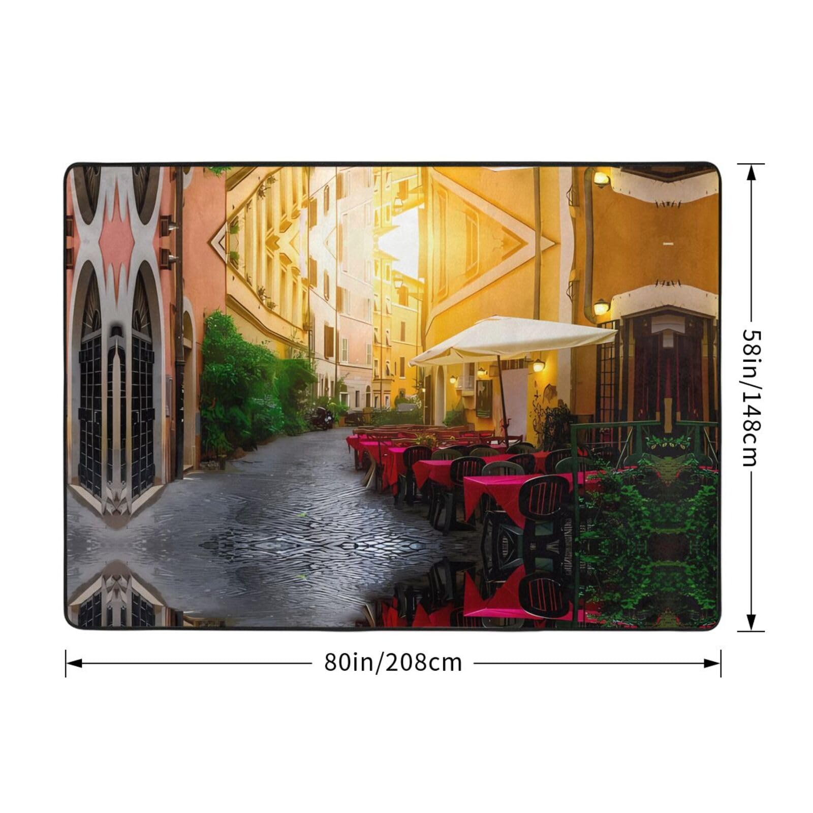 Italian Old Street Prints - Tappetino antiscivolo in peluche, 203,2 x 147,3 cm, comodo per la tua oasi di casa