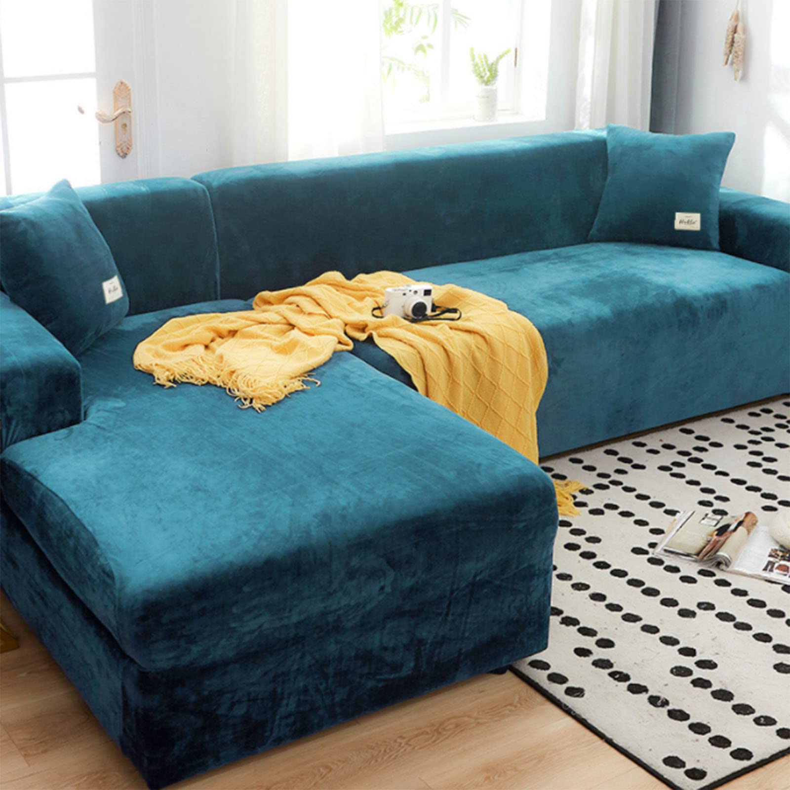 Copertura del Divano/Impermeabile/Mobili Protector/Stretch/L-Shaped/Copertura del Divano/Antiscivolo Sezionale/Divano Fodera/con Cinghie Fondo/Lusso Spessore/1/2/3/4 Posti a Sedere,Blu,2+3