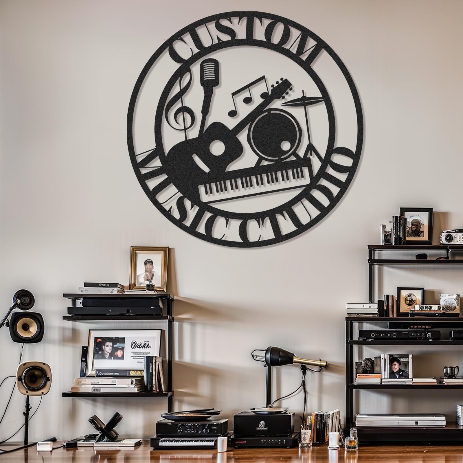 Personalized Music Metal Sign, Black Metal Musical Instruments Wall Art, Music Room Decor, Custom Name Guitar Sign for Living Room Studio Bedroom