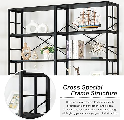 Miniatura 5 de HOMISSUE Estantería industrial doble ancha de 7 niveles, estantería de 84 pulgadas de alto con estantes abiertos, estanterías resistentes con Negro