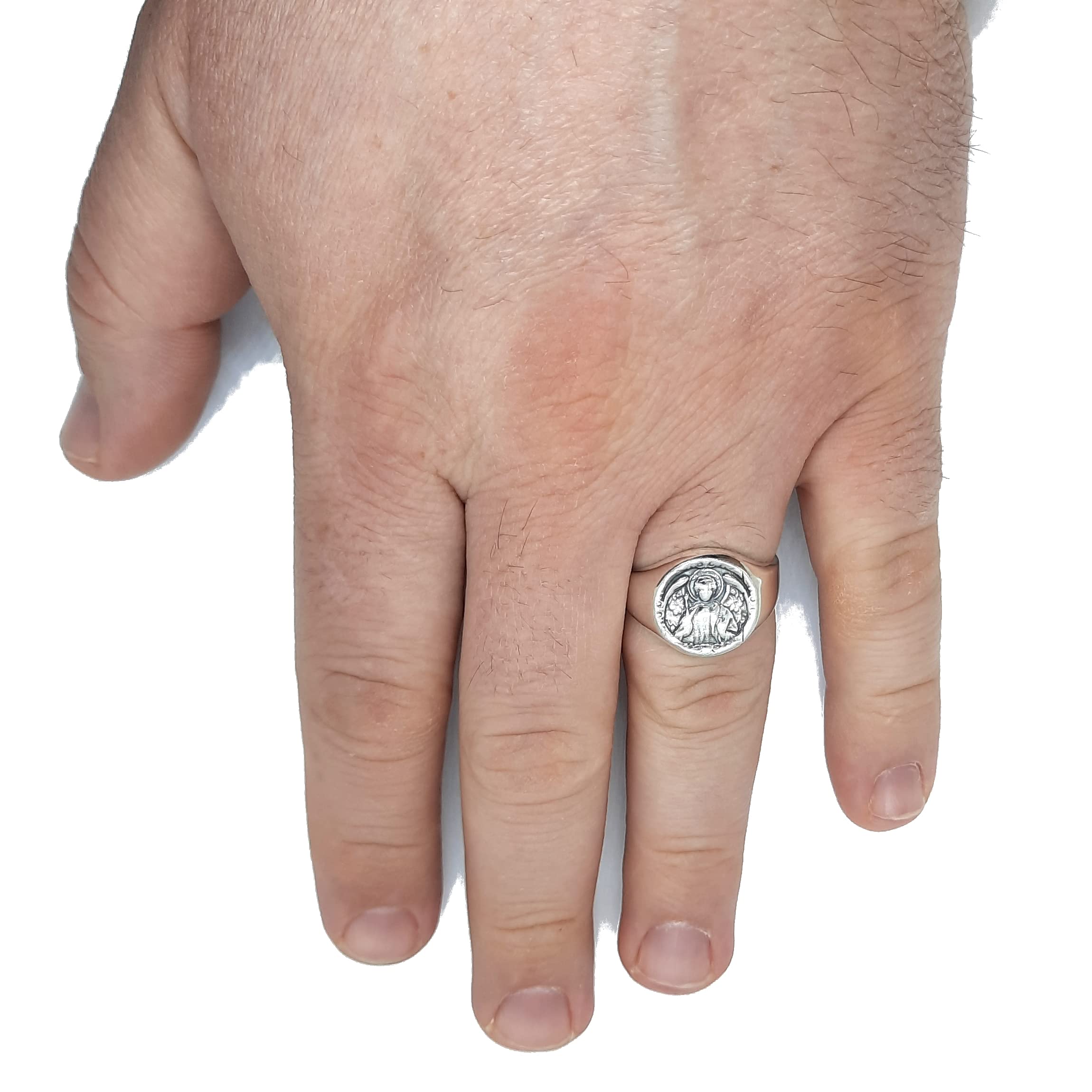 Anello da uomo in argento sterling Arcangelo Michele massiccio con marchio di garanzia 925