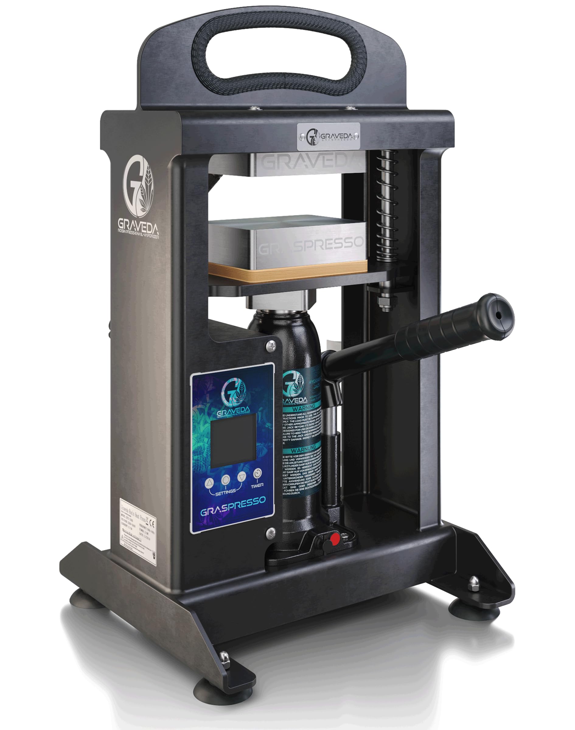 Graspresso 3T, Doppelseitige Heizung Extraktionsmaschine ohne Lösungsmittel, Rosin-Presse mit Zwei unabhängigen Temperatureinstellung, 3 Tonnen Druck, Präziser Controller, Platten 10x7,5cm