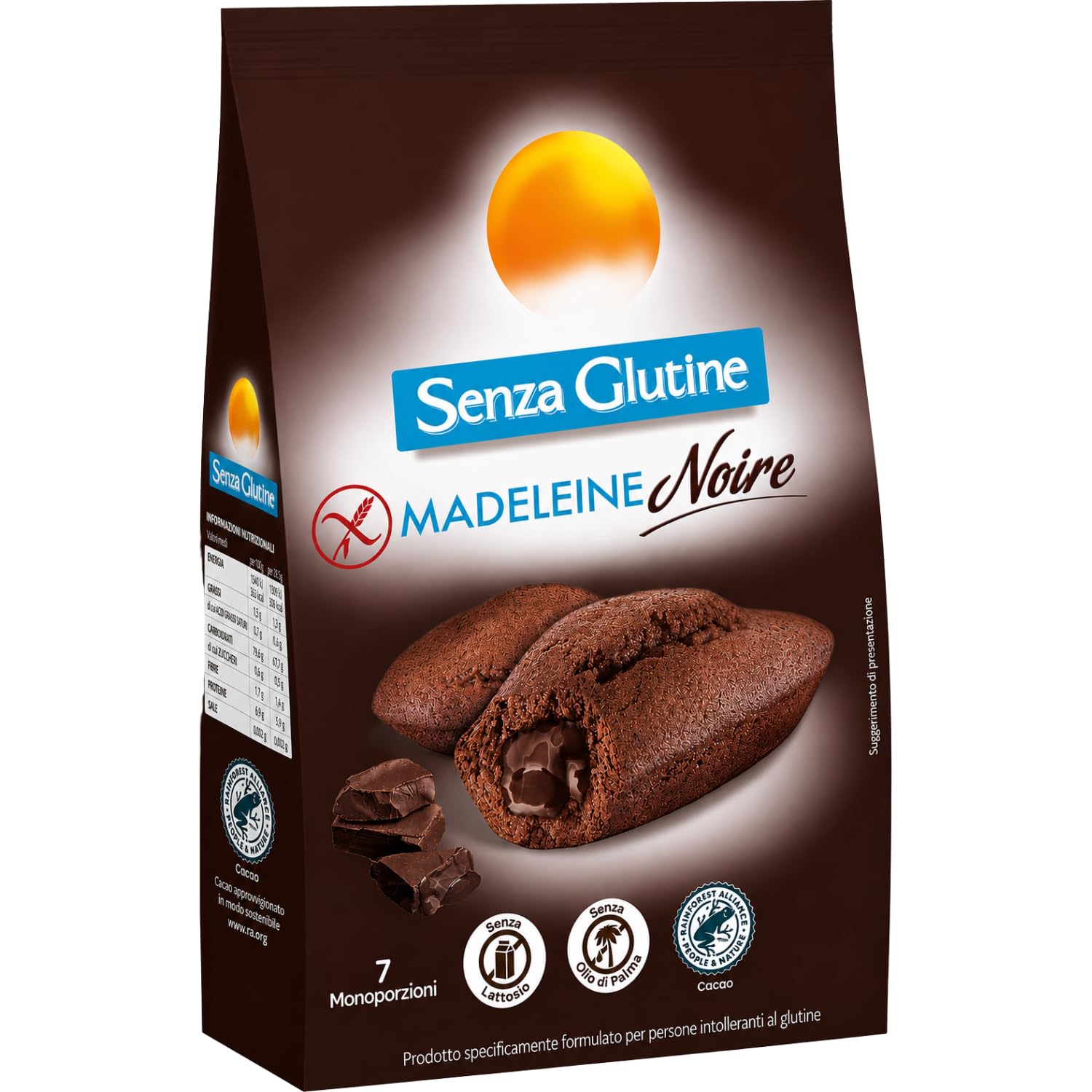 Merendine Senza Glutine e Senza Lattosio al Cioccolato Fondente 200g Madeleine Snack Dolci Senza Olio di Palma Confezione Multipla 4/8/12 Pezzi (8 PEZZI)