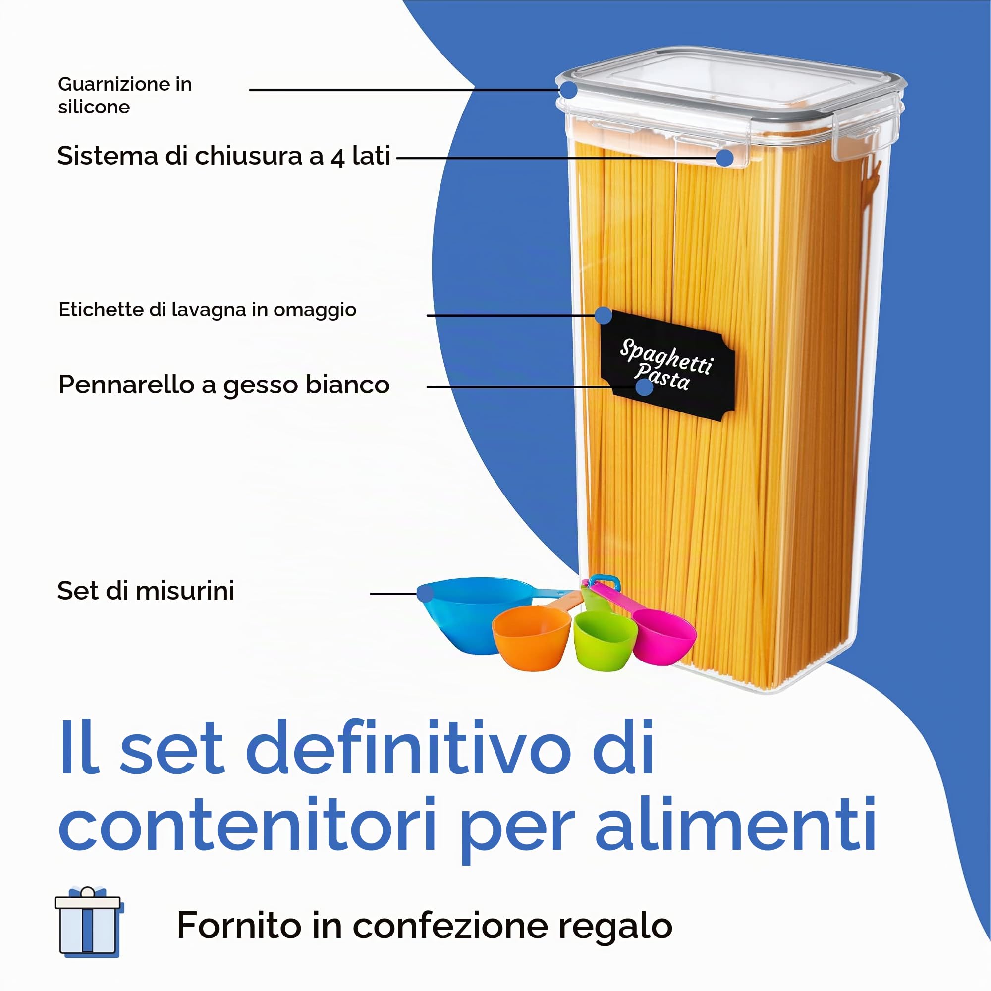 Set di contenitori ermetici per alimenti, 24 pezzi, per organizzazione cucina e dispensa, senza BPA, contenitori in plastica con coperchi resistenti, ideali per cereali, farina e zucchero, set di
