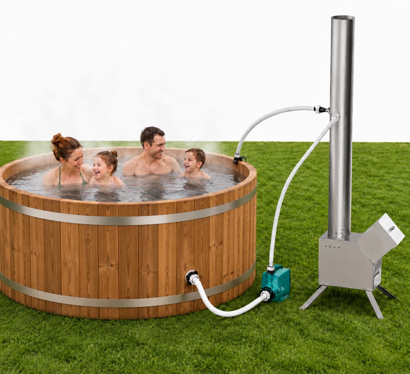 ECOPOOLTECH Holzbefeuerte Wärmepumpe für Poolheizung – Ideal für kleine freie Schwimmbäder und Whirlpools – Kontinuierliche Heizung mit Holz